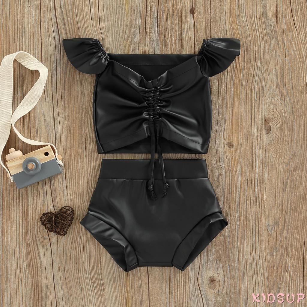 Set Áo Hai Dây Nhún Bèo Màu Trơn Phối Quần Short Lưng Cao Co Giãn Tốt Thời Trang Cho Bé Gái 1 Tuổi