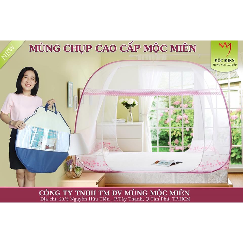 Màn chụp tự bung Mộc Miên đỉnh rộng loại 1,8mx2m - 2 cửa ( 3D Xám Khủng Long )