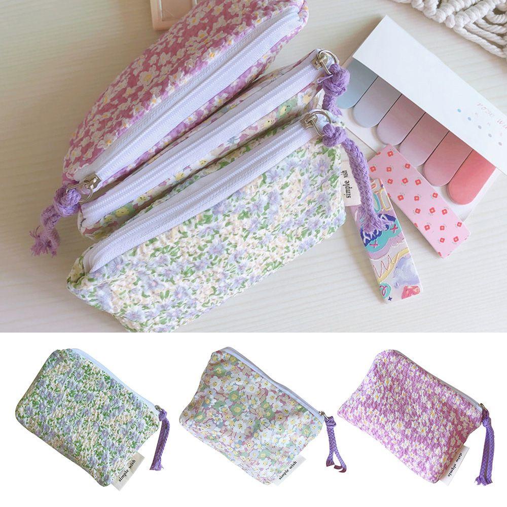 Túi Đựng Mỹ Phẩm Bằng Cotton Mềm Mại Có Khóa Kéo Họa Tiết Hoa Xinh Xắn