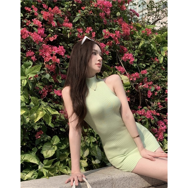 LALISAS Đầm Dệt Kim Sát Nách Dáng Ôm Gợi Cảm Thời Trang Hàn Quốc