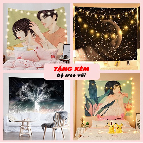 [ĐẸP - SẴN] Vải treo tường, tranh treo tường  Decor phòng nhiều mẫu (KÈM BỘ MÓC VẢI) + dây led