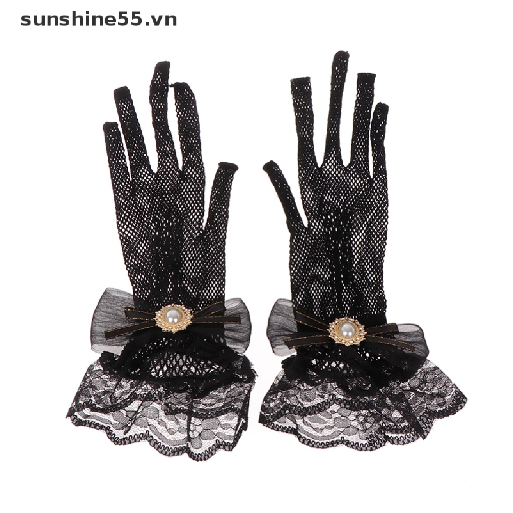 Găng Tay Ren Lưới Lolita Màu Trắng Đen Cho Bé Gái