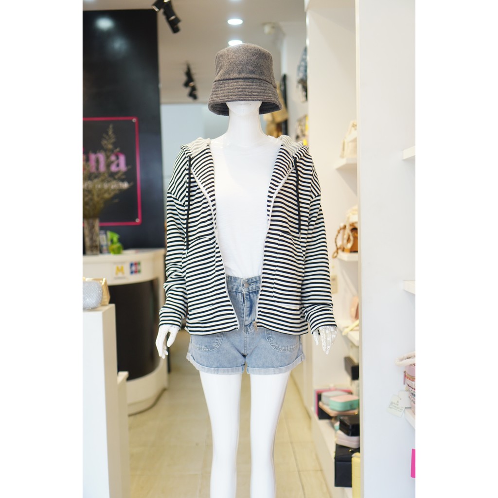 Áo Khoác Thun Menina Sọc 074 Đen