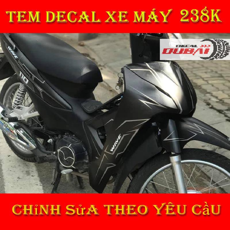 Tem Trùm Dán Xe Wave A Đen Chỉ Bạc