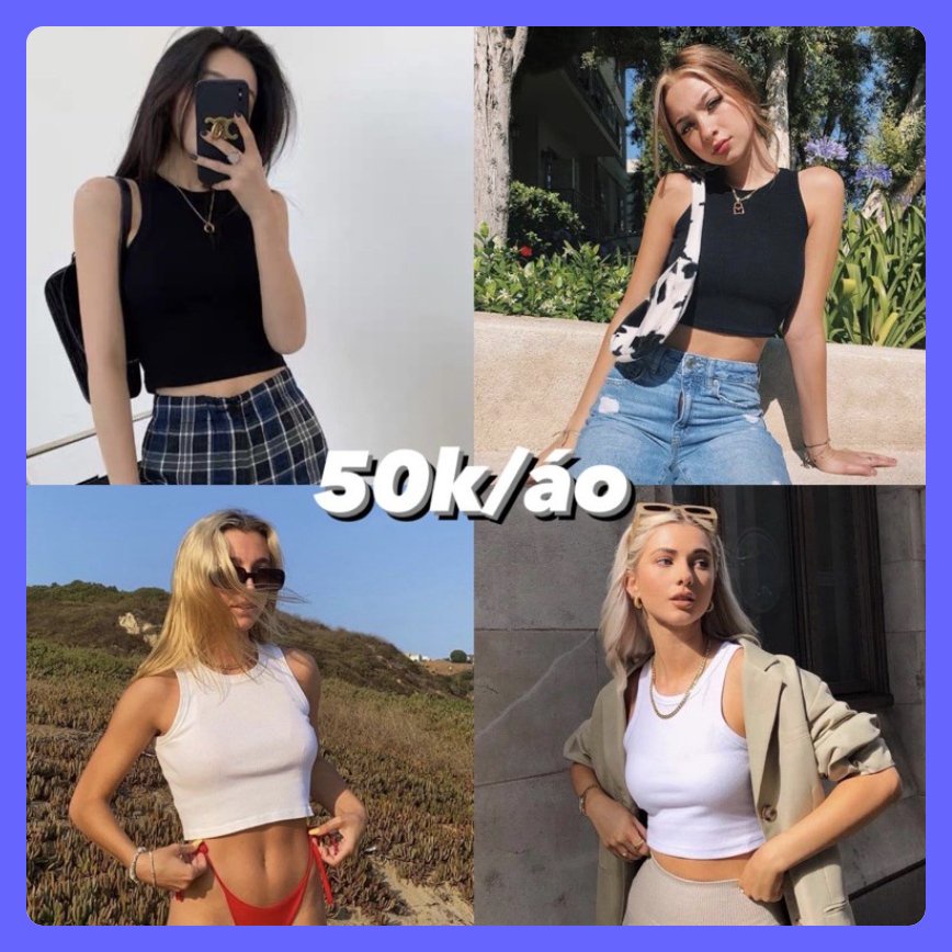 Áo ba lỗ sát nách croptop cổ chữ U ôm body sexy màu trơn basic đi học đi chơi đi làm xinh xỉu