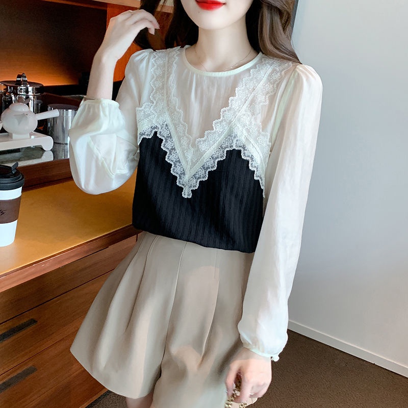 Áo Voan Cổ Tròn Tay Phồng Phối Ren Thời Trang Cho Nữ  tao bao