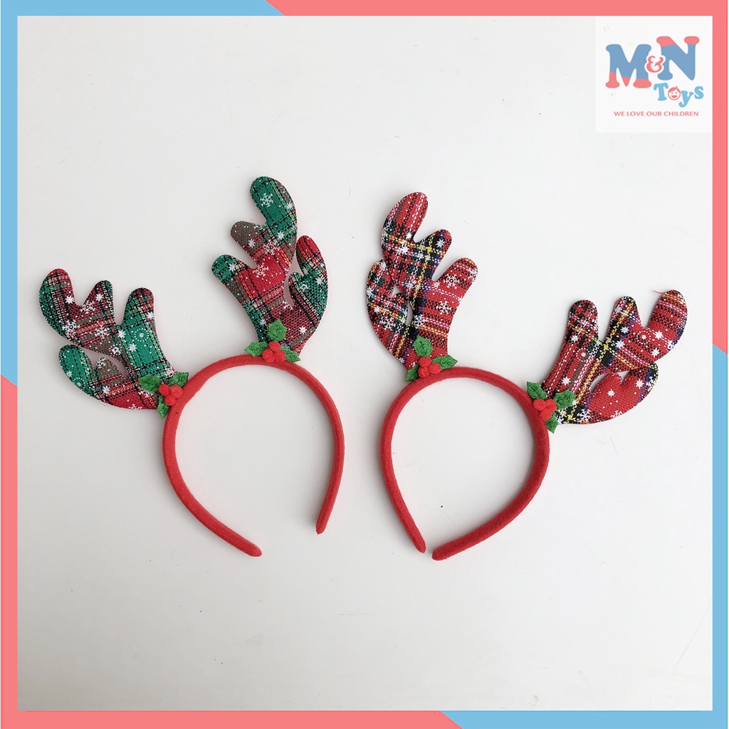 Bờm sừng tuần lộc vải kẻ chơi Noel Giáng sinh Năm mới cho trẻ em và người lớn