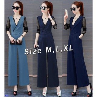 Jumpsuit Dài Ống Suông Tay Phối Ren Tuyệt Đẹp