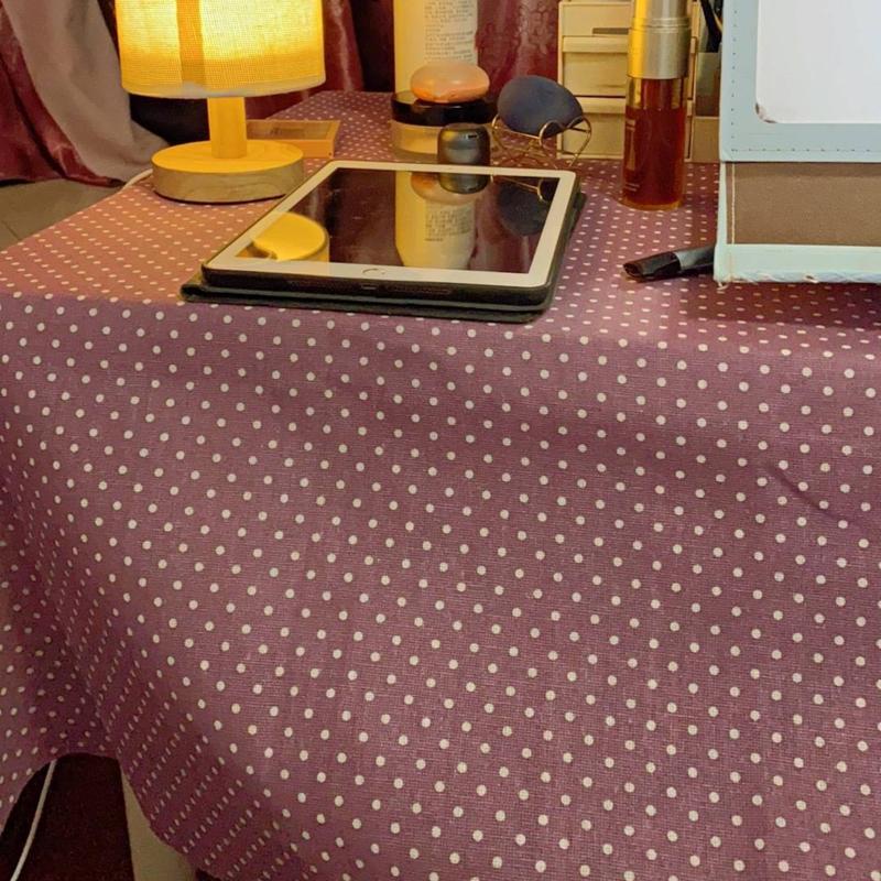 Khăn Trải Bàn Chất Liệu Cotton Và Gai Dầu Họa Tiết Sọc Caro Màu Tím Phong Cách Nhật Bản