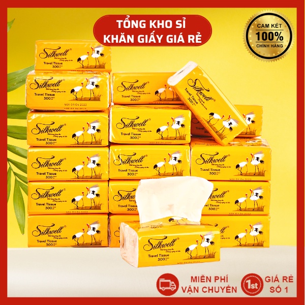 Giấy ăn gấu trúc thùng 30 gói Silkwell, giấy gấu trúc siêu dai không mủn không bụi giấy