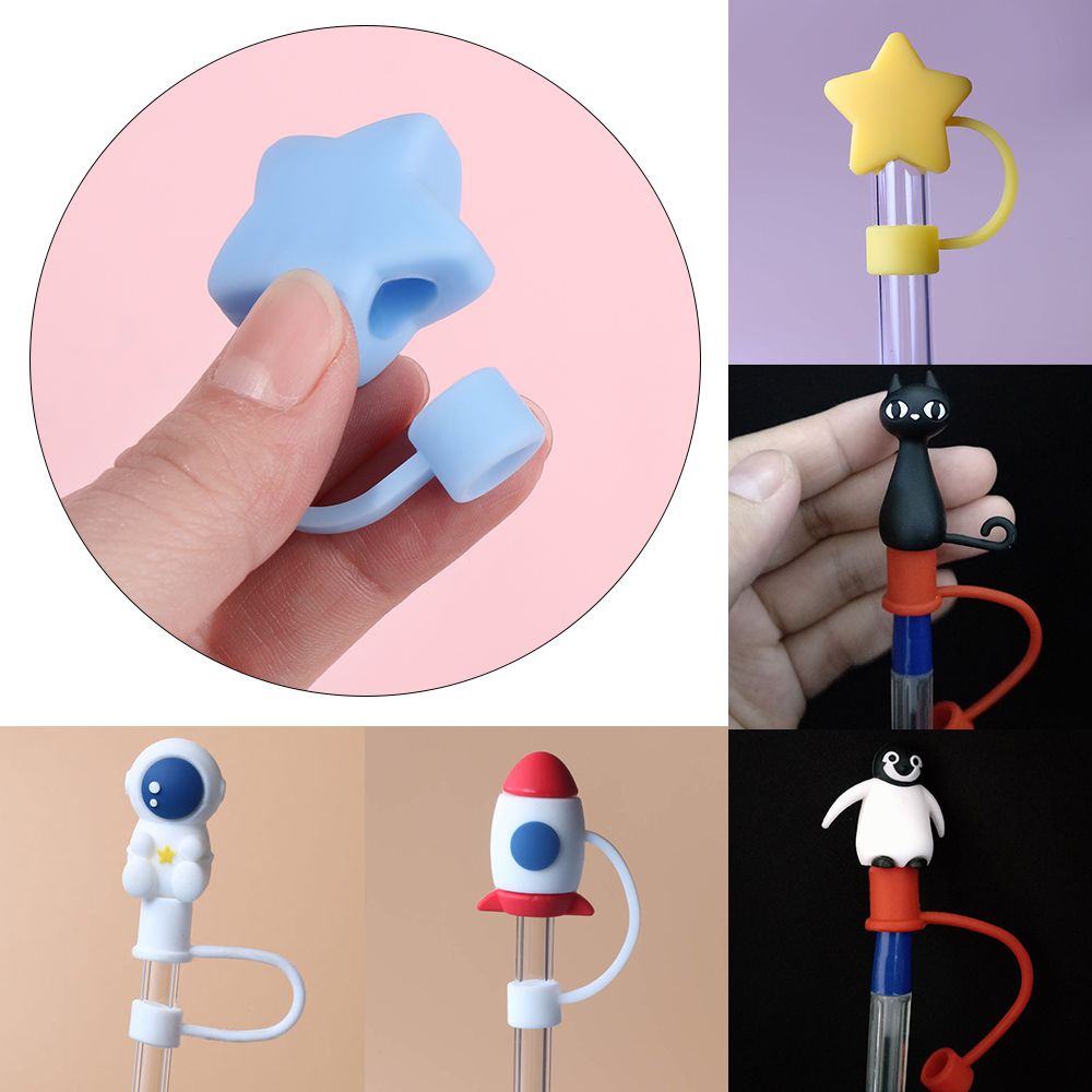Nắp đậy ống hút bằng silicon chống bụi chống văng nước hoạt hình dễ thương có thể tái sử dụng