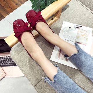 Giày búp bê nơ mềm da bóng