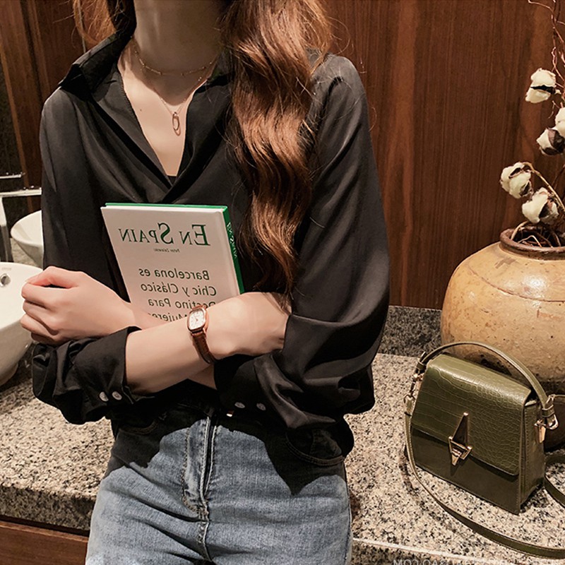 Xiaozhainv Áo kiểu nữ tay dài dáng rộng màu trơn hợp thời trang | BigBuy360 - bigbuy360.vn