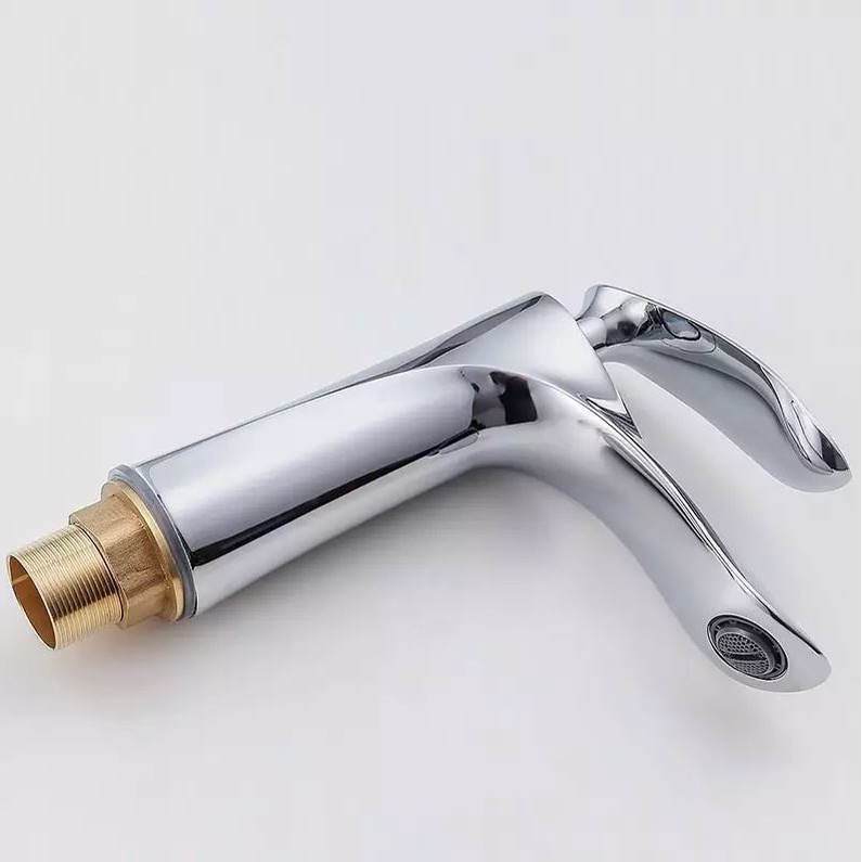 Vòi lavabo, bồn rửa mặt nóng lạnh kiểu dáng lá liễu bằng đồng mạ inox (tặng kèm dây cấp nước nóng lạnh)