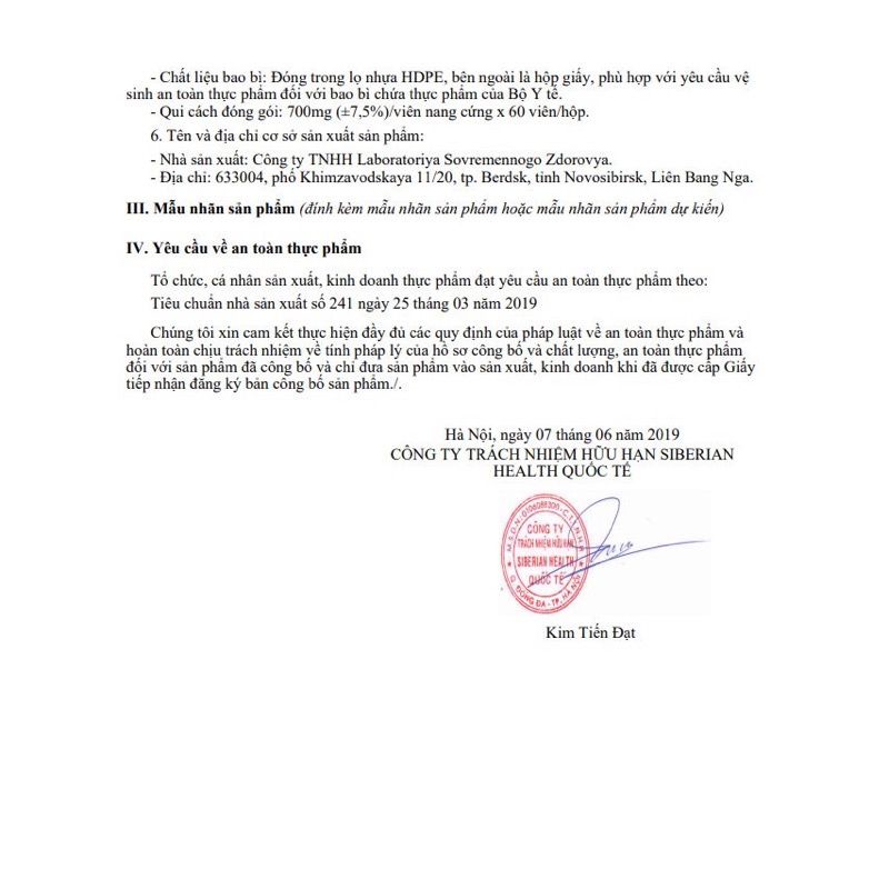 Canxi hữu cơ siberian Nga.