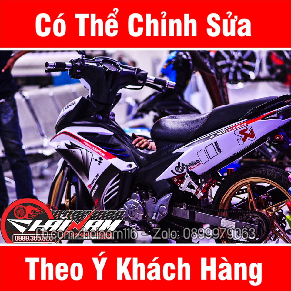 Tem Xe Exciter 135 Trắng Đen Chỉ Đỏ