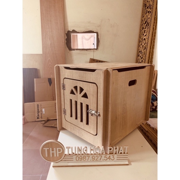 Nhà hộp vuông đơn giản cho chó mèo, gỗ cao cấp chống nước, size S 0-5kg