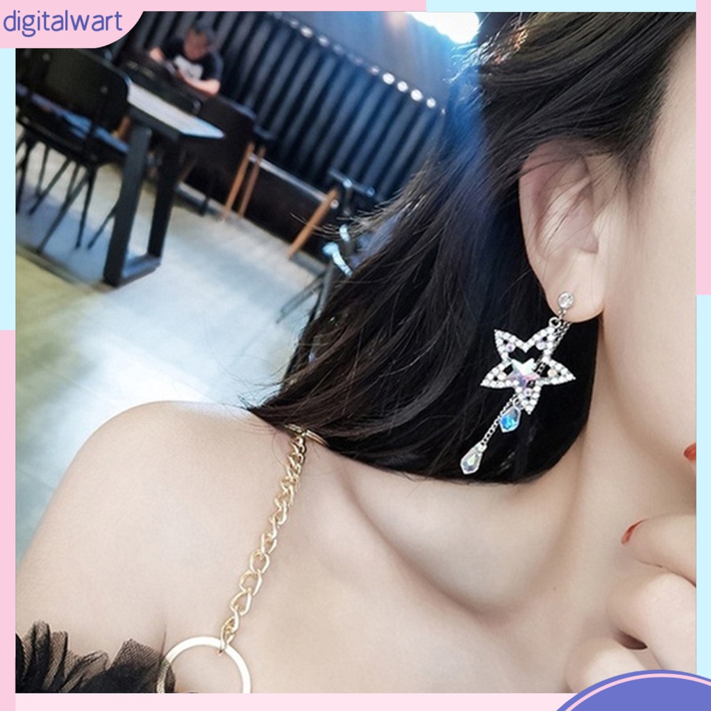 Đôi bông tai dáng dài phối tua rua hình ngôi sao đính đá thời trang cho nữ