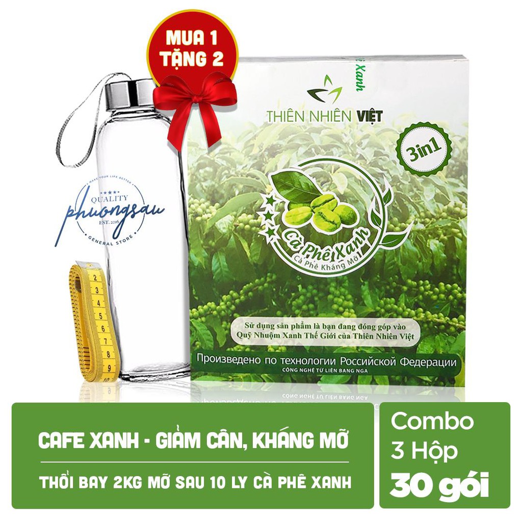 Cà Phê Xanh ( Combo Siêu Tiết Kiệm ) - Tặng 1 Bình Nước Lớn 530ml + Thước Dây
