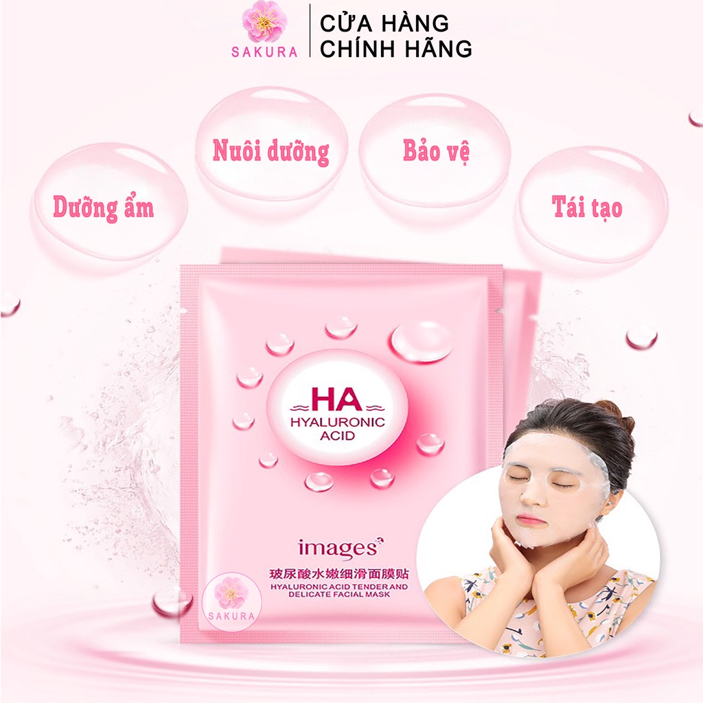Mặt nạ giấy dưỡng ẩm trắng da HA Mask cấp ẩm thải độc dưỡng da dầu mụn nội địa trung Images Bioaqua SAKURA 25ml