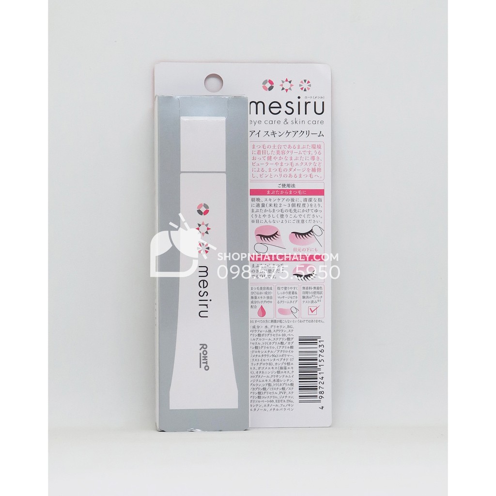 Kem dưỡng mắt lông mi Rohto Mesiru Eyelash Care Skin Care Nhật Bản. Thành phần lành tính, an toàn cho bà bầu, cho con bú