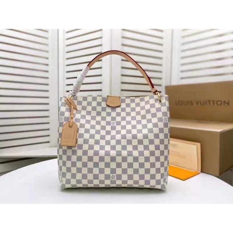 túi xách tay nữ một ngăn chính da bò cao cấp logo ô vuông nhỏ louis vuitton LV