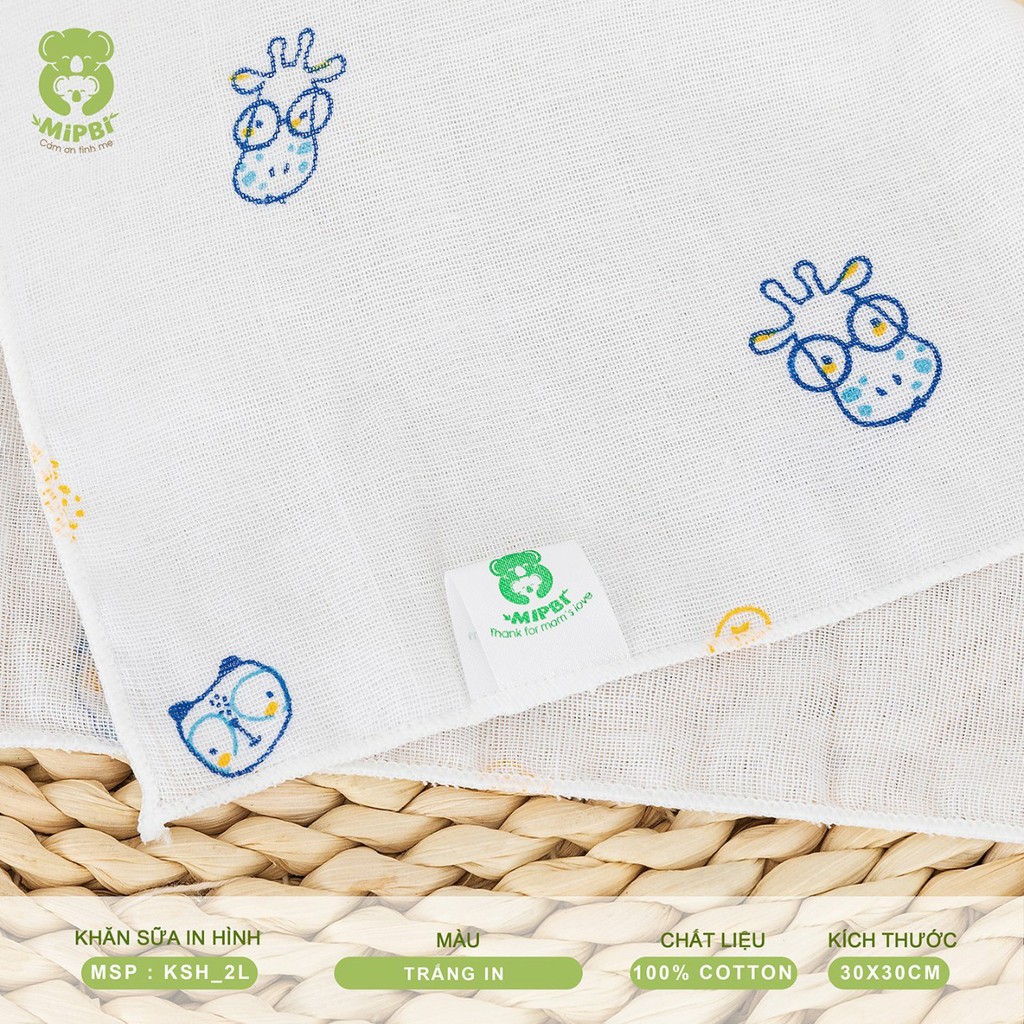 Set 5 Khăn sữa MIPBI 2 lớp cotton in hình 30x30cm 100% vải cotton không xù không bai Việt Nam