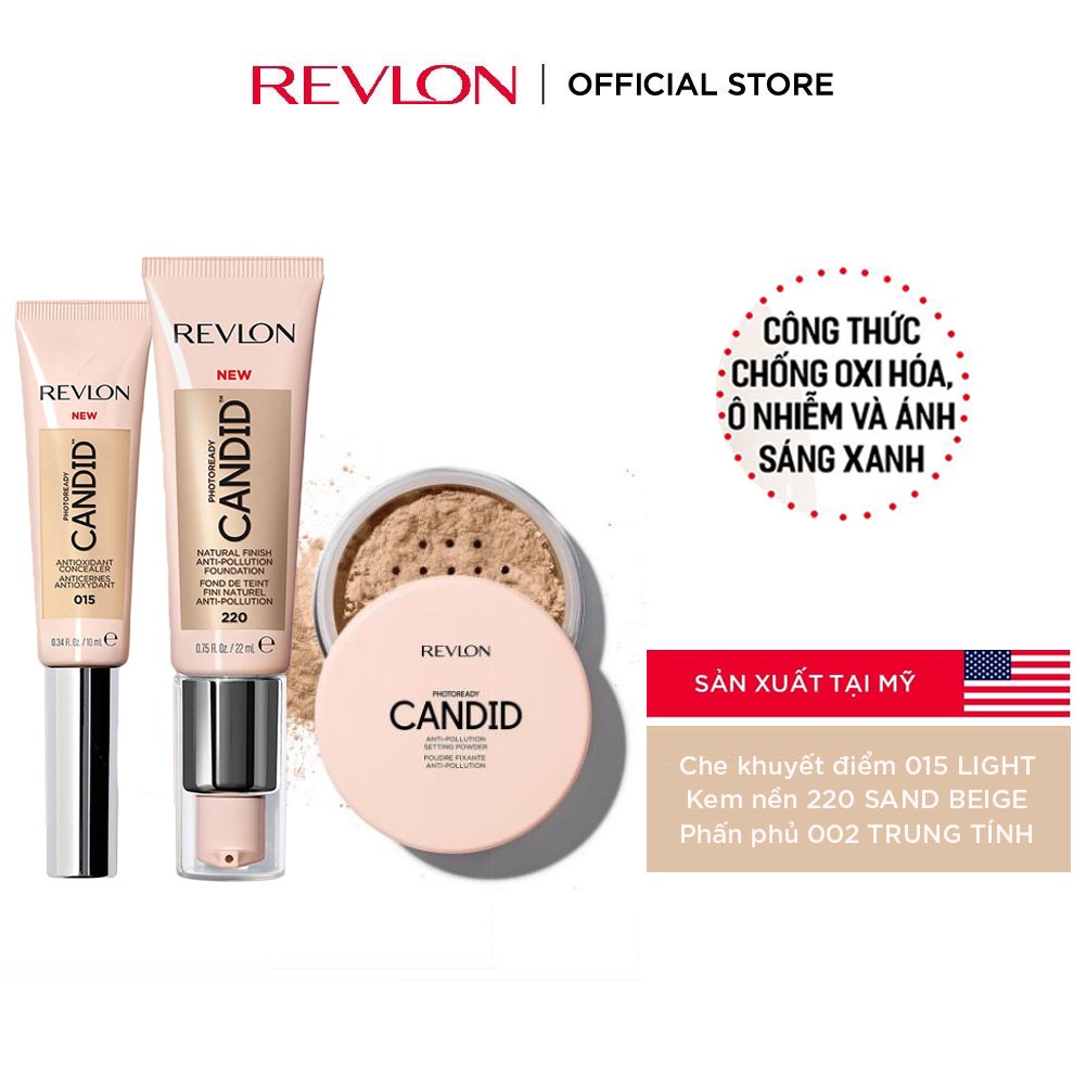 [Combo 899k] Kem nền chuyên nghiệp Revlon PhotoReady Candid 22ml + Phấn phủ chuyên nghiệp 15g + Che khuyết điểm 10ml