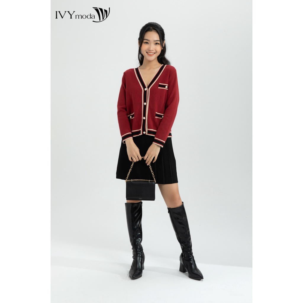 [NHẬP WABRTL5 GIẢM 10% TỐI ĐA 50K ĐH 250K ]Áo cardidan len nữ phối màu IVY moda MS 77B8000