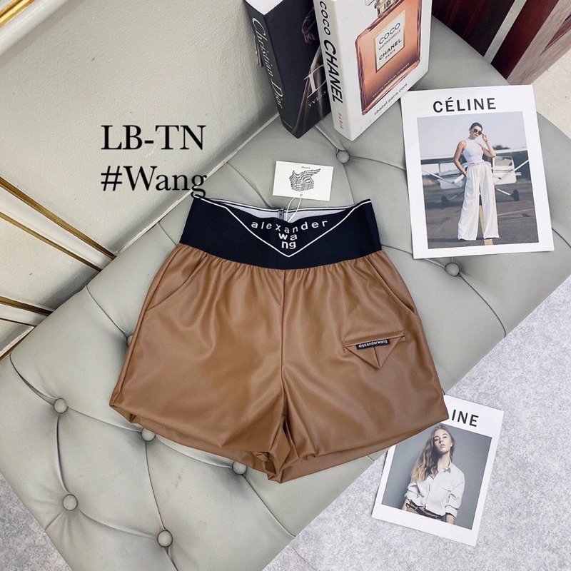 Quần short da cạp chun chữ họa tiết siêu hot TVWag