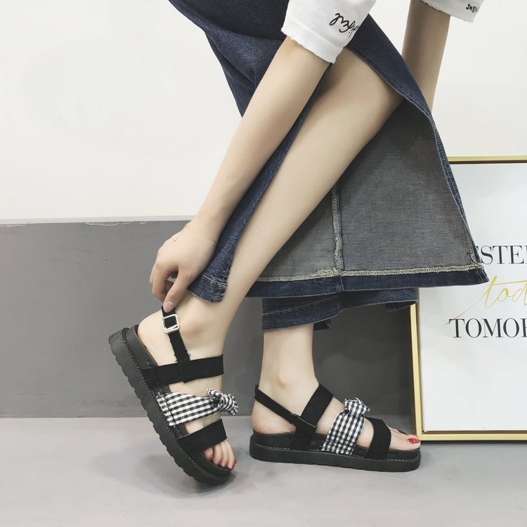 Xăng đan Nữ Đế Bằng Mũi Tròn Đính Nơ Thời Trang