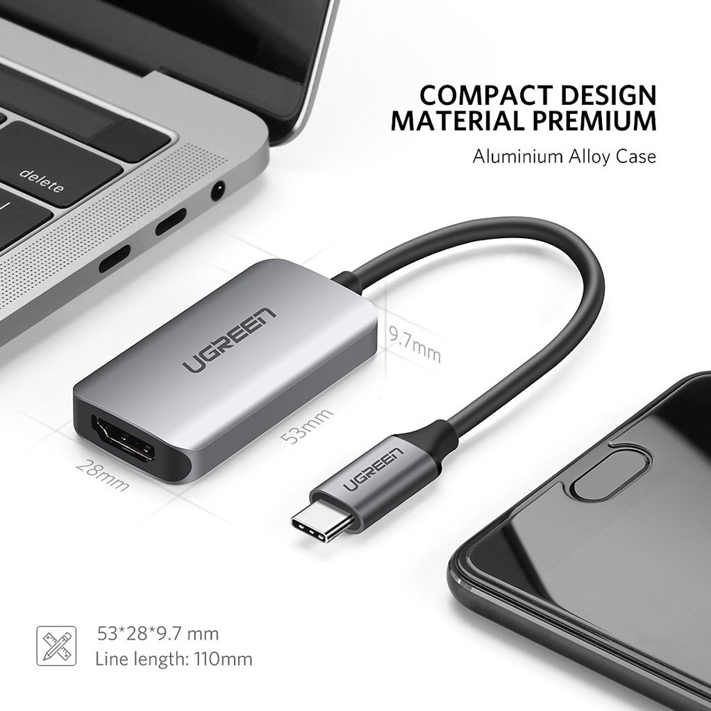 [Mã ELMS05 giảm 5% đơn 300k]Cáp USB Type C to HDMI vỏ nhôm Ugreen 50314_Hàng chính hãng bảo hành 18 tháng