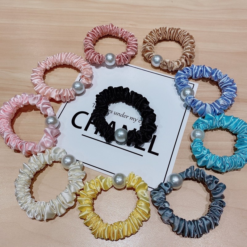 Dây buộc tóc vải đính hạt ngọc trai giả nhiều màu tùy chọn phong cách Hàn Quốc trẻ trung cho nữ