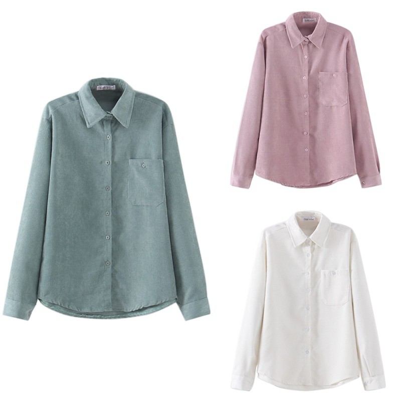 Áo khoác sơ mi tay dài có túi thời trang cho nữ