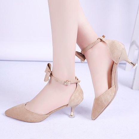 Giày cao gót 7 phân nhọn bít mũi nơ 1 hạt 7 phân
