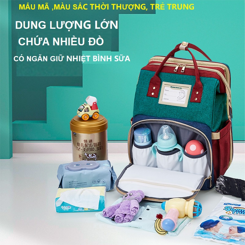 [MẪU NÂNG CẤP] Balo nôi đẹp ,balo bỉm sữa đa năng thời trang không thấm nước có ngăn giữ nhiệt, ngăn cất đồ quý an toàn