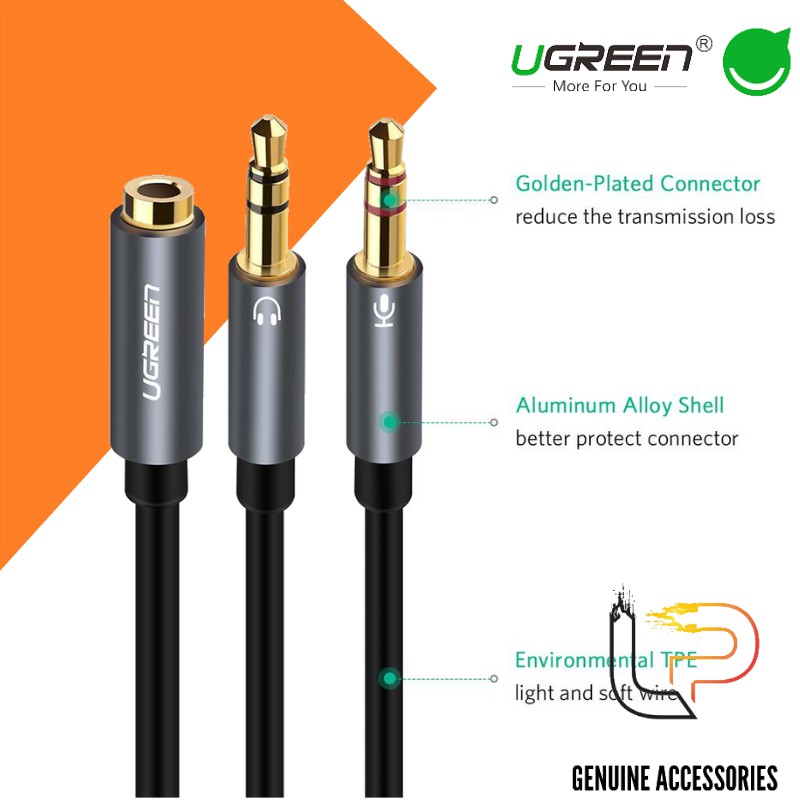 Cáp Gộp Headphone &amp; Mic 3.5 Male To Female UGREEN