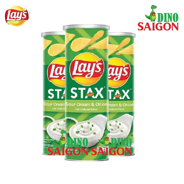 Bộ 3 Hộp Bánh Snack Khoai Tây Lay's Stax Thái Lan 105g Vị Kem Chua Hành