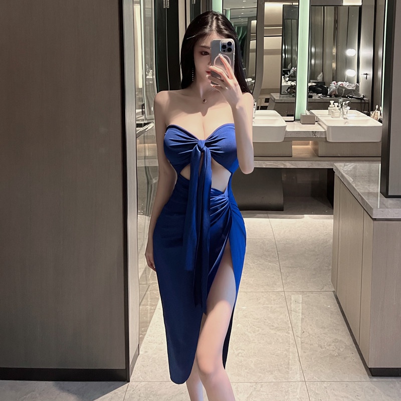 👗LILIS👗Đầm Ôm Dáng Cổ Yếm Khoét Ngực Phong Cách Quyến Rũ Dành Cho Nữ