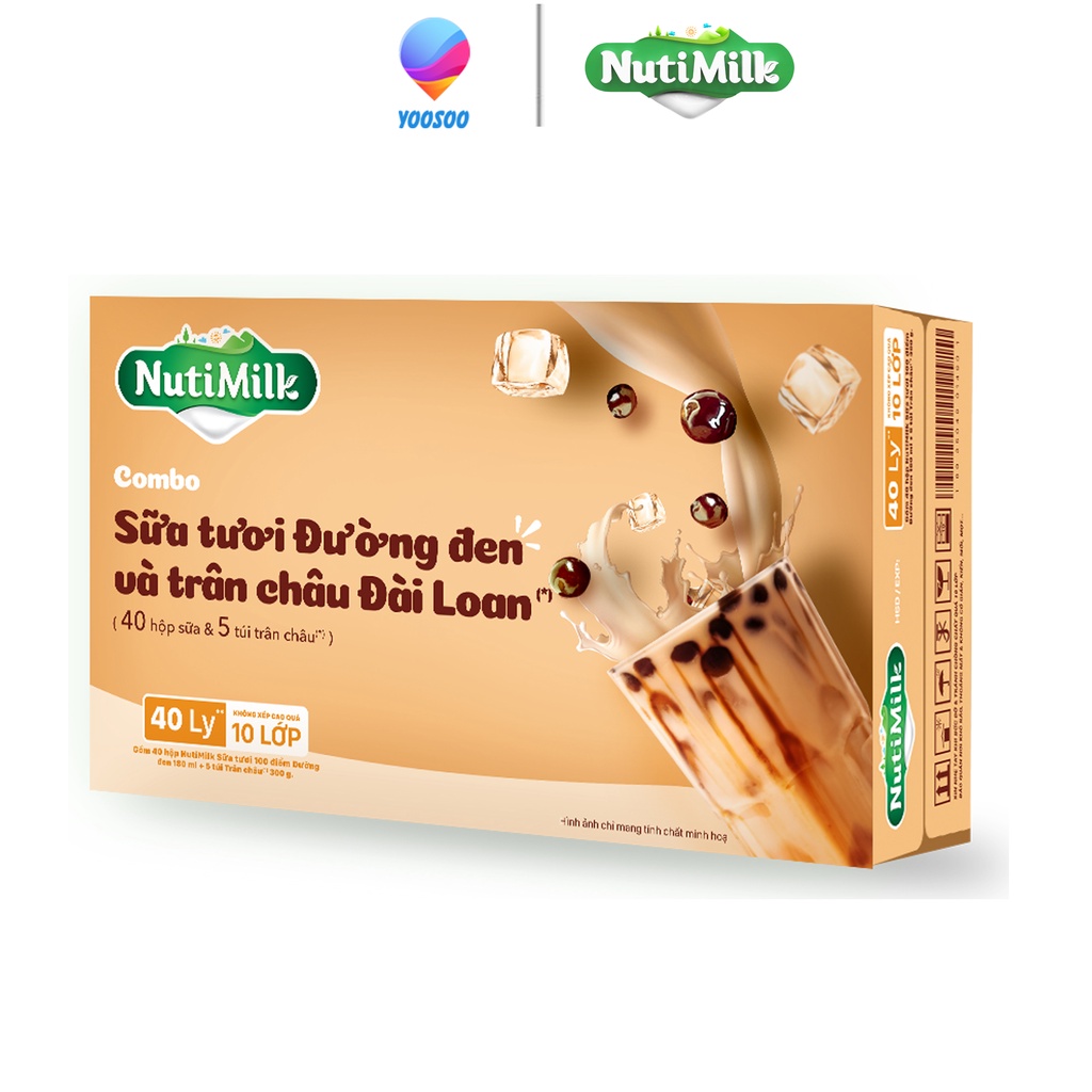 Thùng 40 Hộp NutiMilk Sữa tươi đường đen 180ml và 5 bịch trân châu Đài Loan - Thương Hiệu NUTIFOOD - YOOSOO MALL