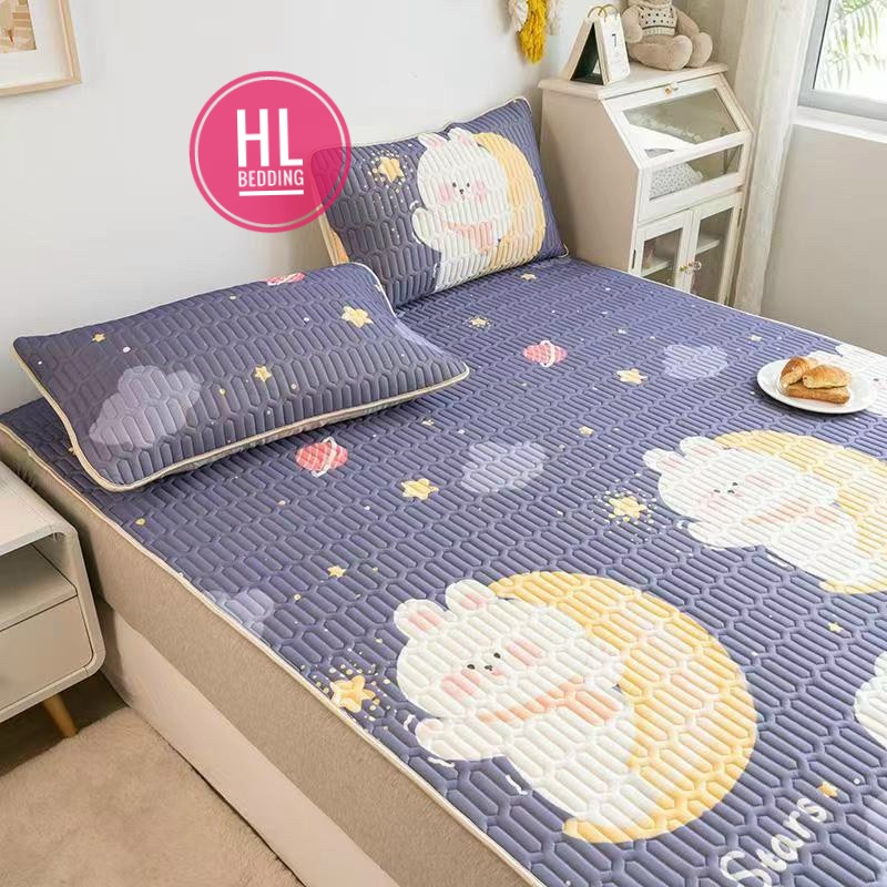 Chiếu điều hòa cao su non 5D Trăng tím HL Bedding vải lụa Tencel mát cao su non Latex mềm mịn đủ kích thước m6/m8/2m2