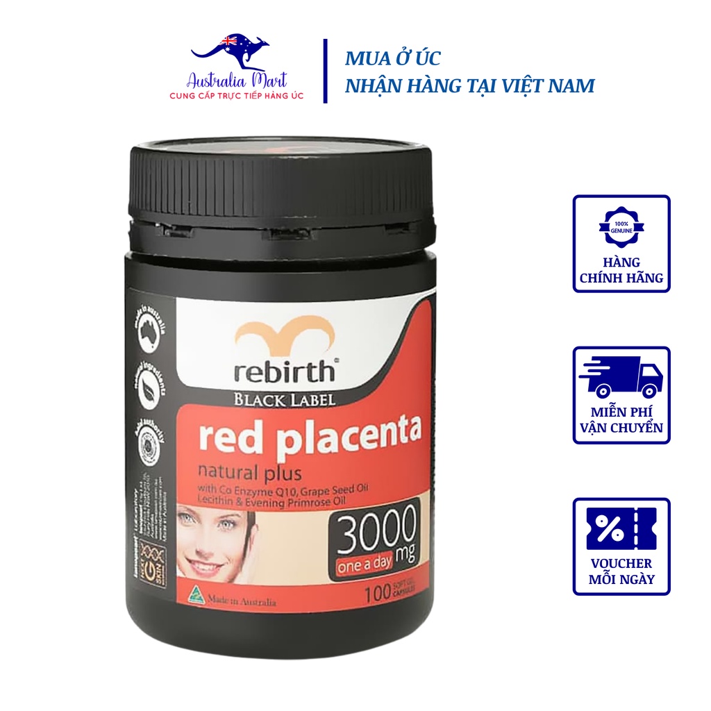Viên Uống Nhau Thai Cừu Đỏ Rebirth Black Label Red Placenta Natural Plus 3000mg 100 Viên