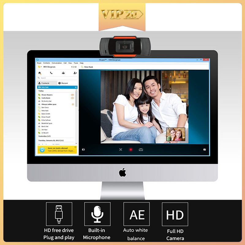 Webcam Vip2U 480p 720p 1080p Có Mic Cho Máy Tính