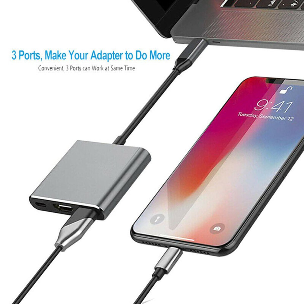 Bộ Chuyển Đổi 3 Trong 1 Usb 3.1 Sang Usb-C 4k Hdmi-Compatible Usb 3.0