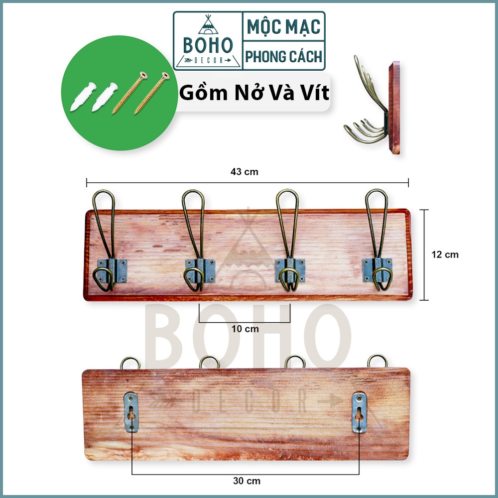 [Móc Treo Gỗ Nâu] Móc Treo Tường, Quần Áo, Mũ, Đồ Nhà Tắm , Phong Cách Giả Cổ Độc Đáo - Màu Nâu