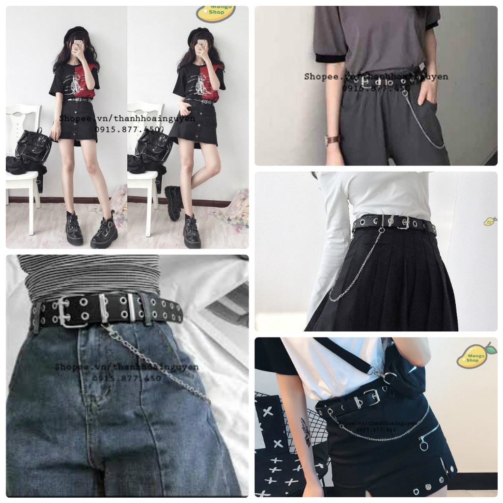 Thắt lưng kèm chain hot trend ( Belt Chain Ulzzang hàng lỗ to )