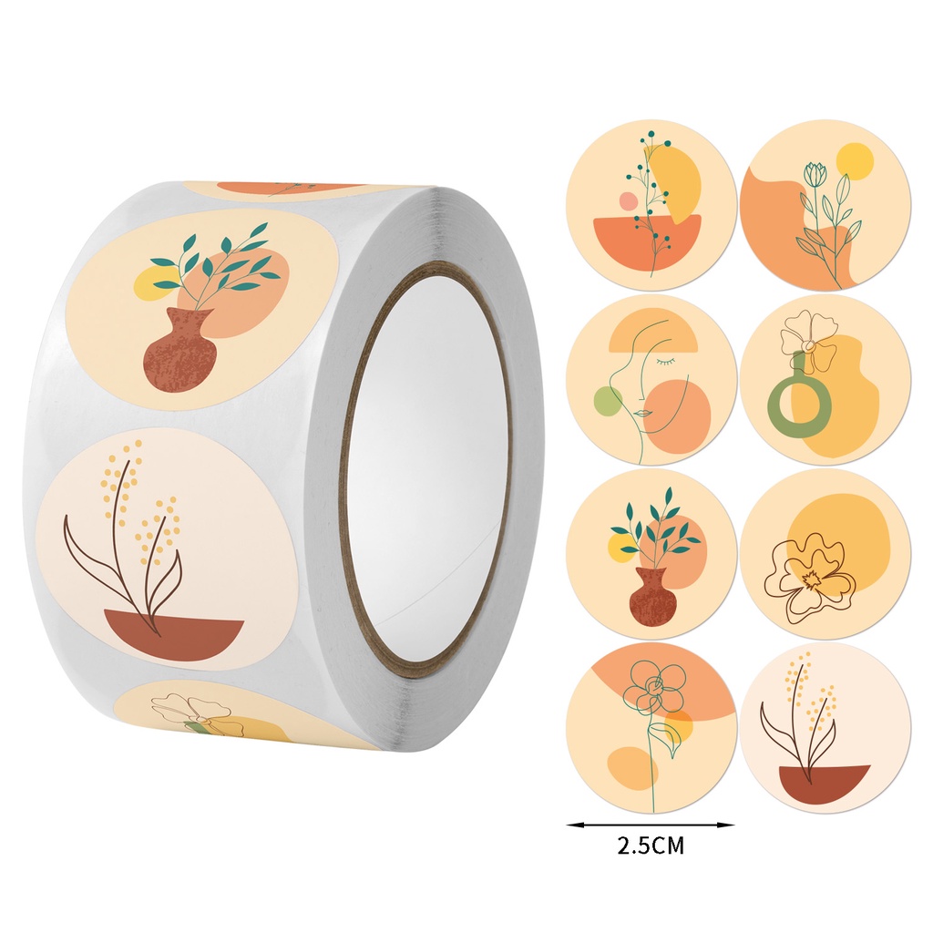 Cuộn 500 Miếng Dán 25mm Hình Tròn In Họa Tiết Hoa Dùng Để Trang Trí Bánh