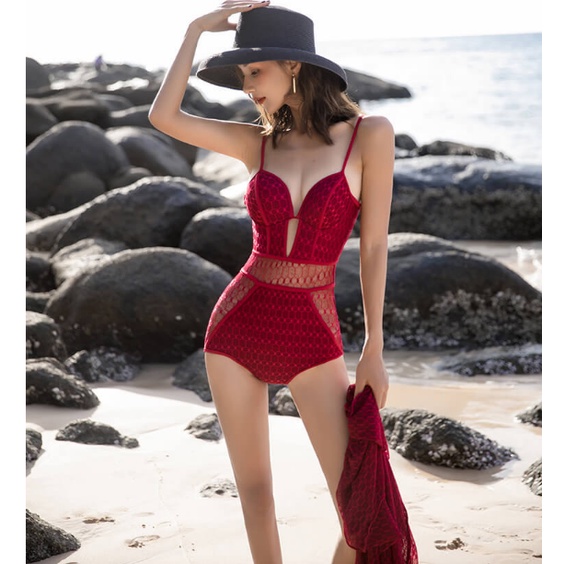 Bikini ren bi cao cấp 20022 - LULIQUEEN - đồ bơi đi biển kèm choàng ren