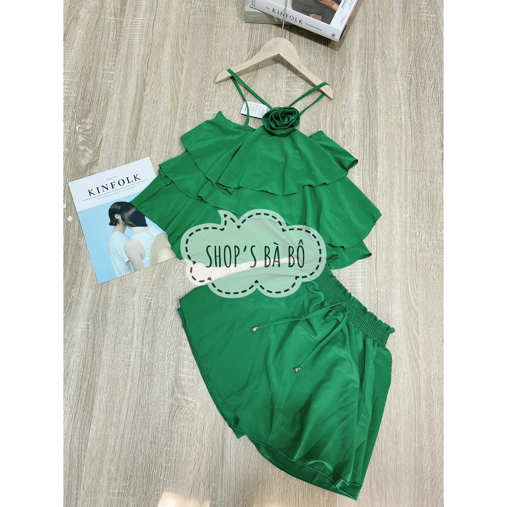 Set yếm vải voan cho nữ mặc nhà, mặc đi chơi, áo yếm tầng có đính nơ, quần short, vải voan dày dặn, form đẹp, quyến rũ