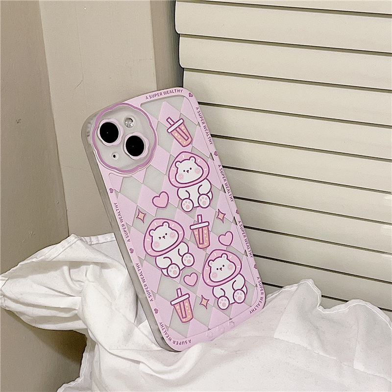 Ốp lưng iphone Ốp Điện Thoại Họa Tiết Hoa Và Gấu Hoạt Hình Cho Iphone 12 / 13Pro 11 / xrxs 7 / 8plus Dinuo case